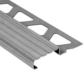 Schluter Systems Trep-E Stainless Steel 58 in. x 4 ft. 11 in. Metal Stair Nose Tile Edging Trim TE160150