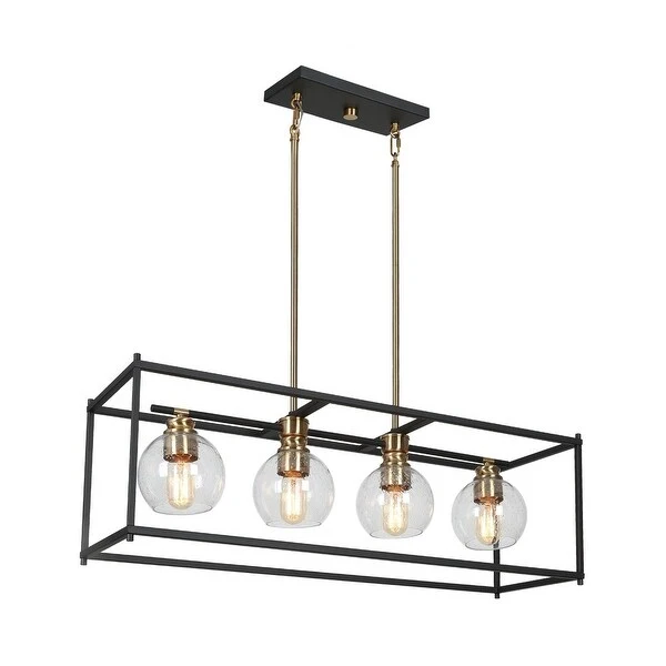 Modern Glam 4-Light Black Gold Rectangle Chandelier Island Lights for Dining Room - 32.5