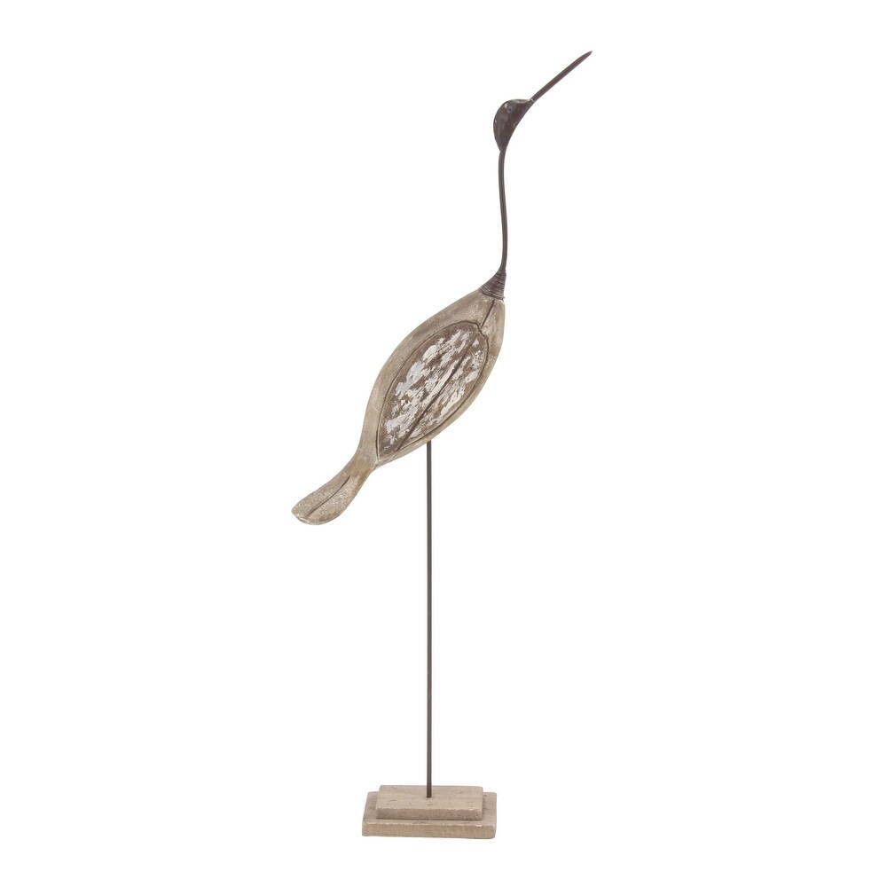 Brown Wood Bird Sculpture (Set of 2)   13 x 4 x 34 and 8 x 3 x 28