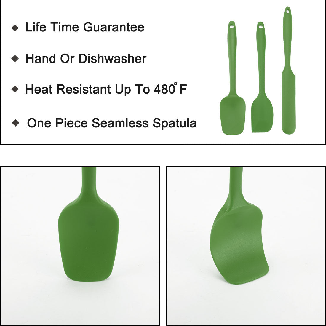 Kitchen Cooking Silicone Spatula Set Heat Resistant Scraping Baking Utensils Green 3 Pieces