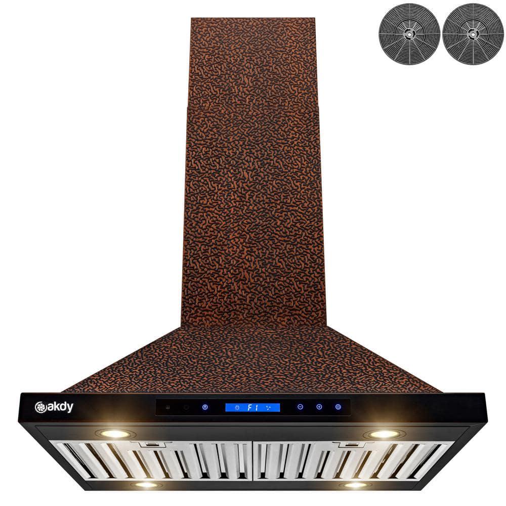 AKDY 30 in 343 CFM Convertible Island Mount Range Hood with LED Lights and Touch Panel in Embossed Copper