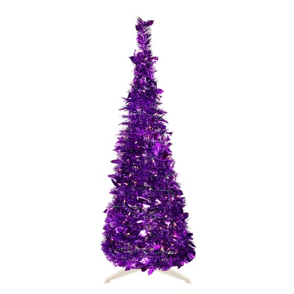 4' PreLit Purple Tinsel PopUp Artificial Christmas Tree Clear Lights