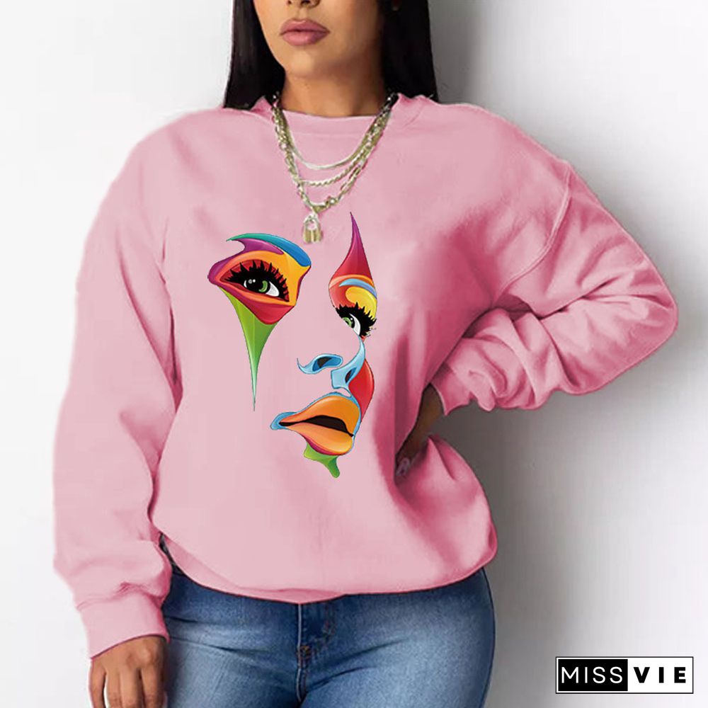 Fleece Loose Printing Sweatshirt Pullover Tops