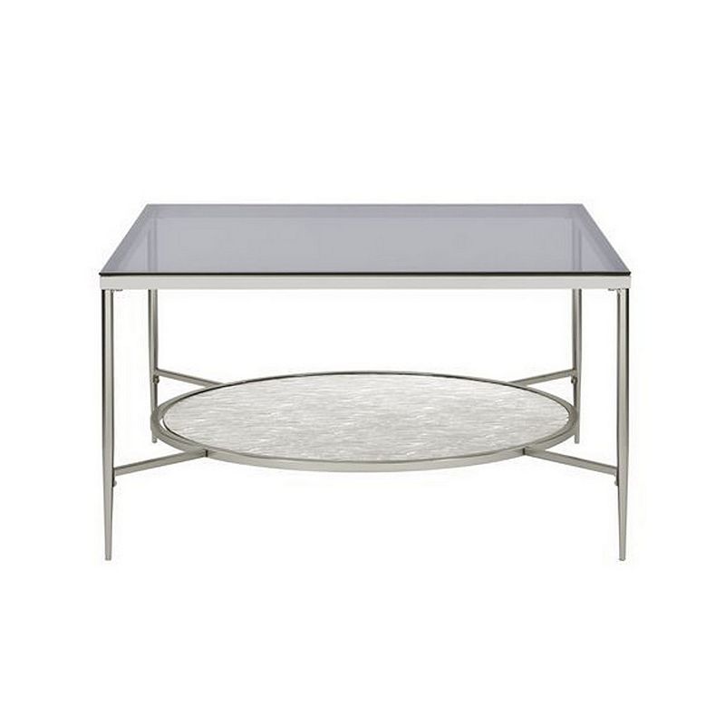 Coffee Table with Textured Round Shelf， Silver