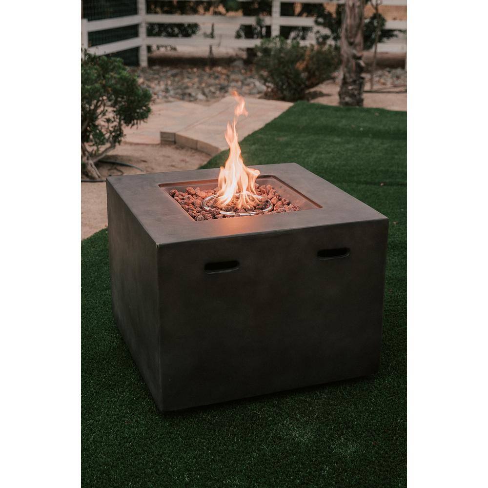 XBRAND 30 in. W x 23.6 in. H Outdoor Square MgOMetal Propane Gas Smokeless Fire Pit Table in Gray with Lava Rocks ProPitXZ46