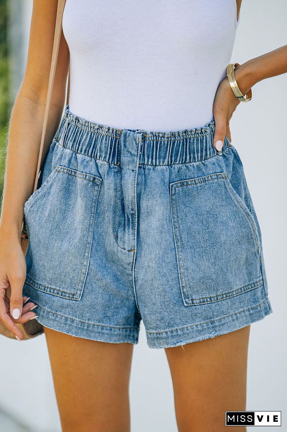 Light Blue Jean Shorts With Pocket Wholesale