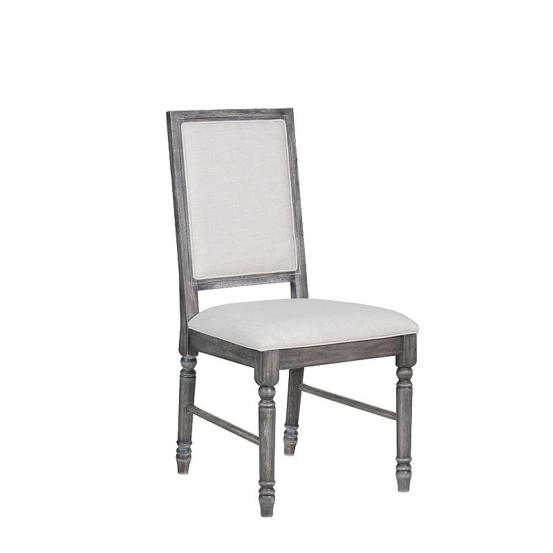 Linen Dining Side Chair with Turned Legs， Set of 2， Gray