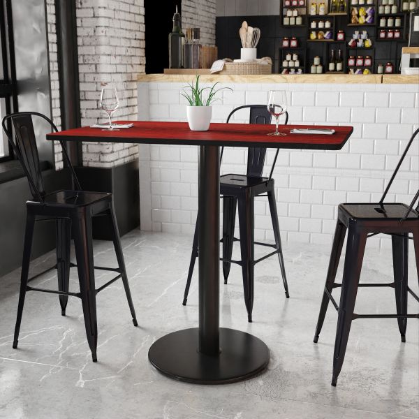 Stiles 30'' x 48'' Rectangular Mahogany Laminate Table Top with 24'' Round Bar Height Table Base