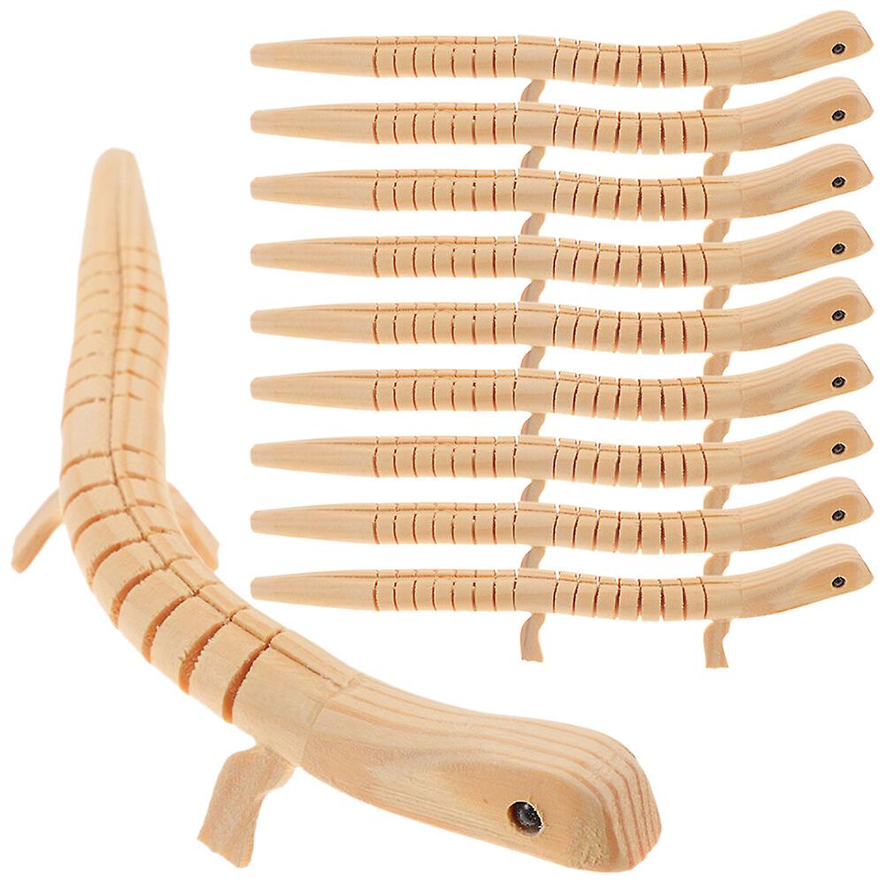 10pcs Creative Wiggle Animal Toy Blank Wooden Lizard Toy Small Lizard Model For Kids Handcraft