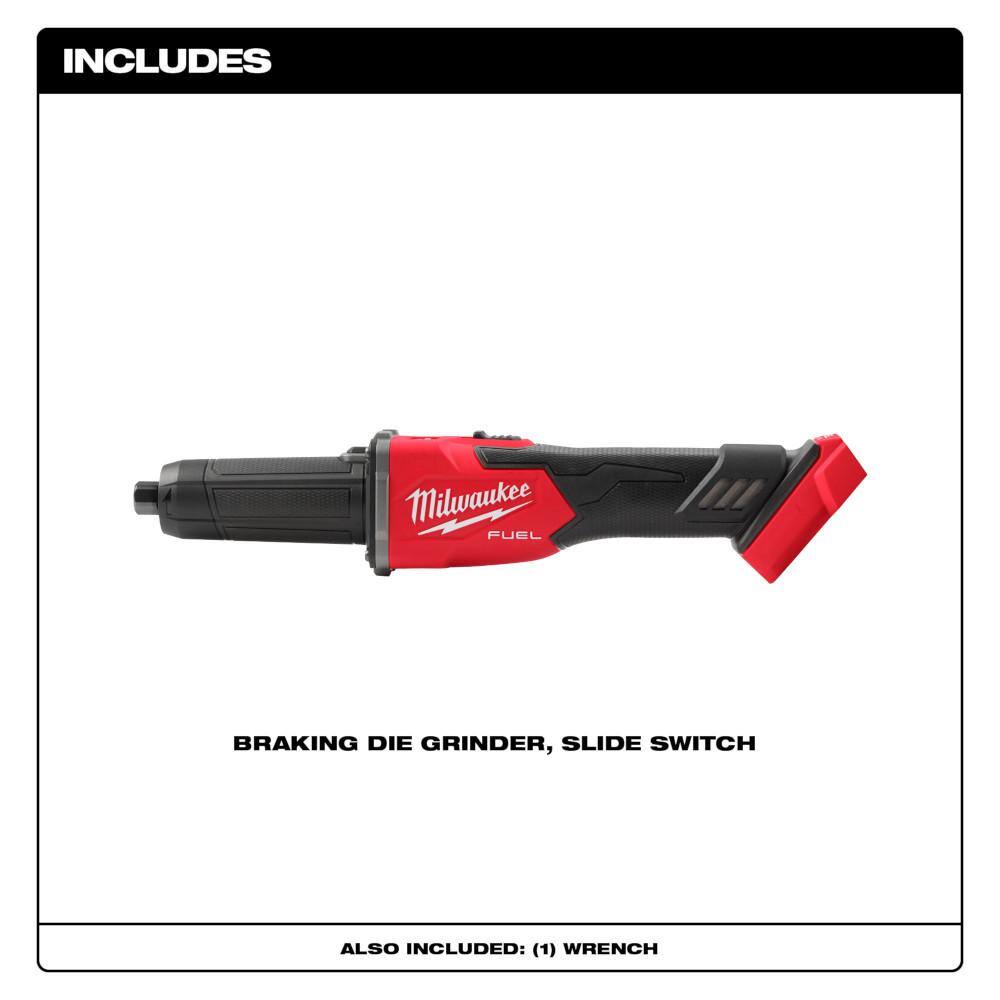 MW M18 FUEL 18V Lithium-Ion Brushless Cordless 14 in. Braking Die Grinder Slide Switch wM18 38 in. Impact Wrench 2939-20-2854-20