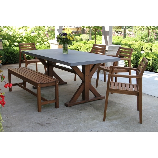 Nadine 6 pc. Eucalyptus and Composite Dining Set with Danish Stacking Chairs