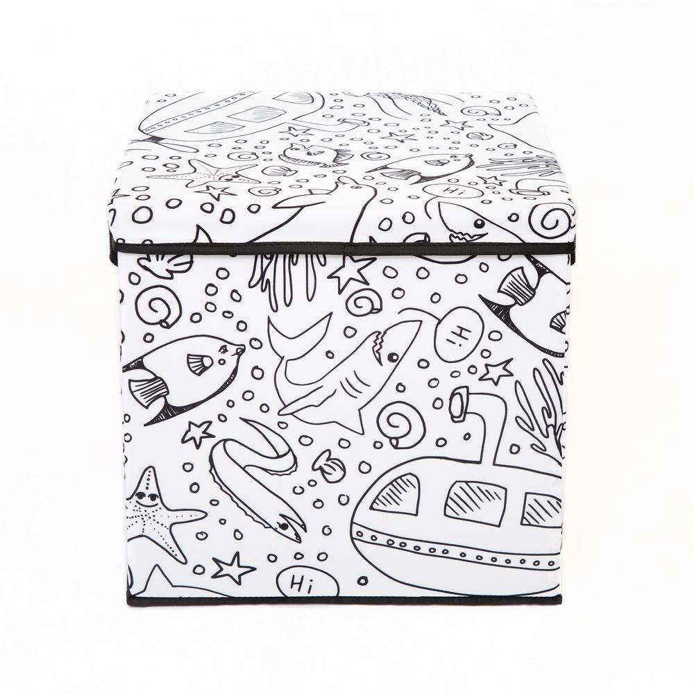 BAUM Kid's White Coloring Storage Cube Bin with lids including 4 Pack of Washable Markers 21A353UE