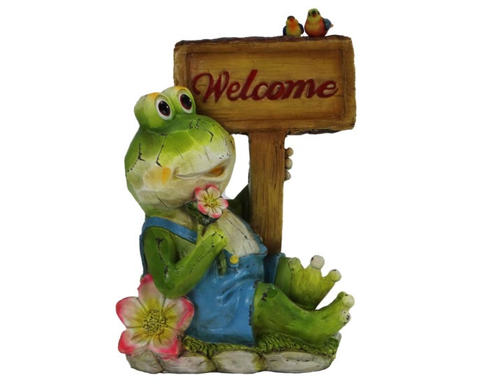 Alpine Laid Back Frog Statue with Welcome Sign - GDS166HH