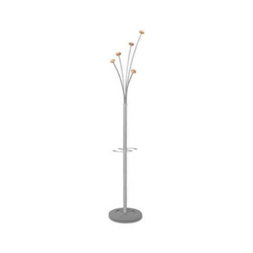 Festival Coat Stand with Umbrella Holder Five Knobs， 14w x 14d x 73.67h， Silver Gray