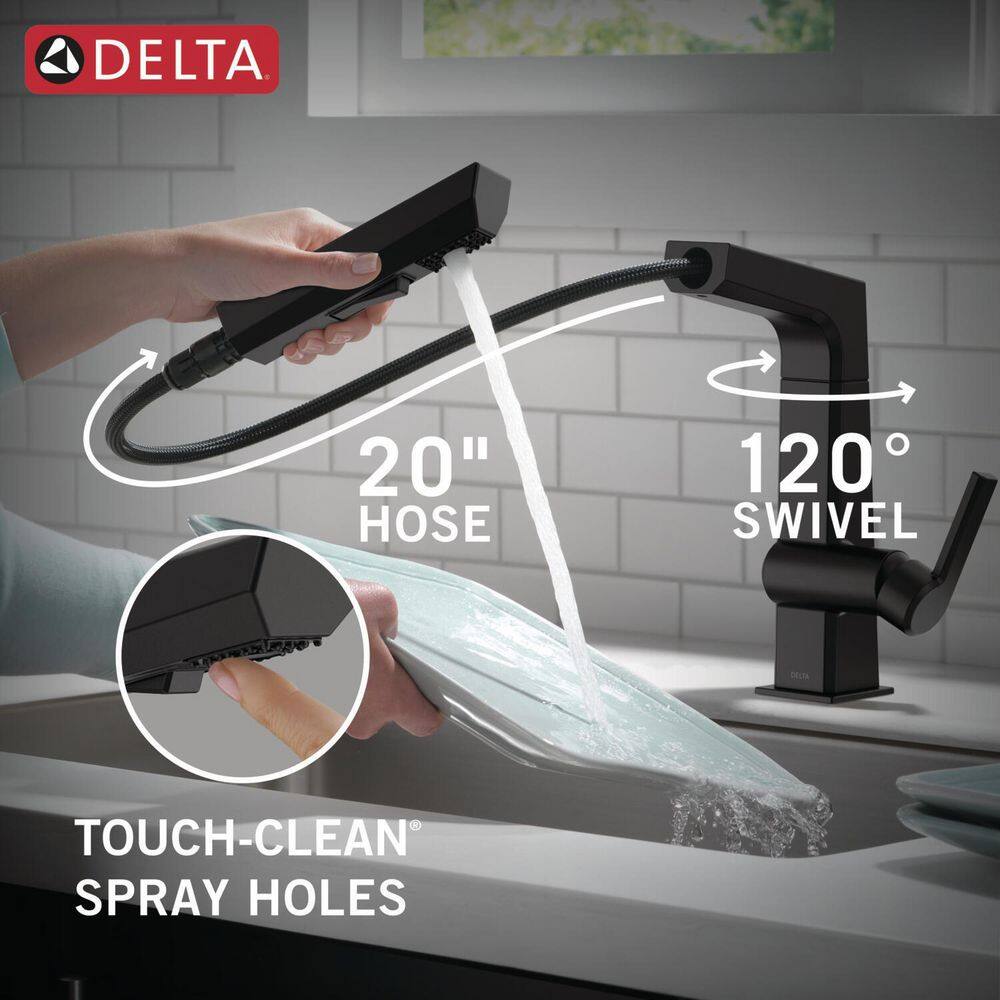 Delta Pivotal Single-Handle Pull-Out Sprayer Kitchen Faucet in Matte Black 4193-BL-DST