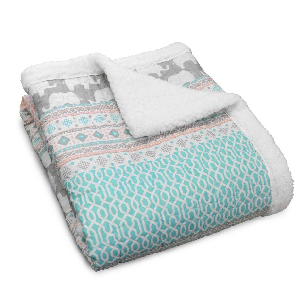 Kids x27 Elephant Striped Throw Blanket Turquoise Blue Lush D cor