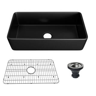 CASAINC Fireclay 36 in. Single Bowl Farmhouse Apron Kitchen Sink with Grid and Strainers in Matte Black With cUPC Certified CA-SN3618-B