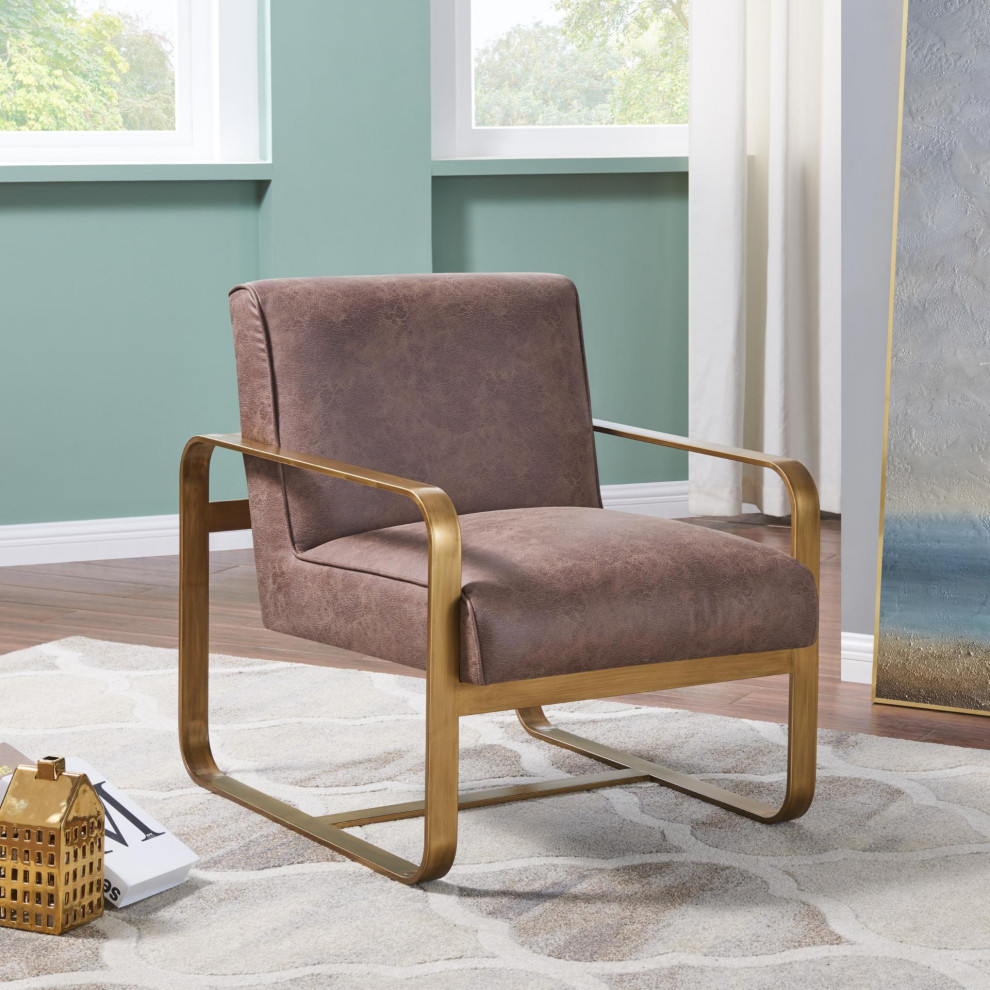 Chale Fabric Accent Chair Antique Gold Frame  Devore Brown   Contemporary   Armchairs And Accent Chairs   by Virgil Stanis Design  Houzz