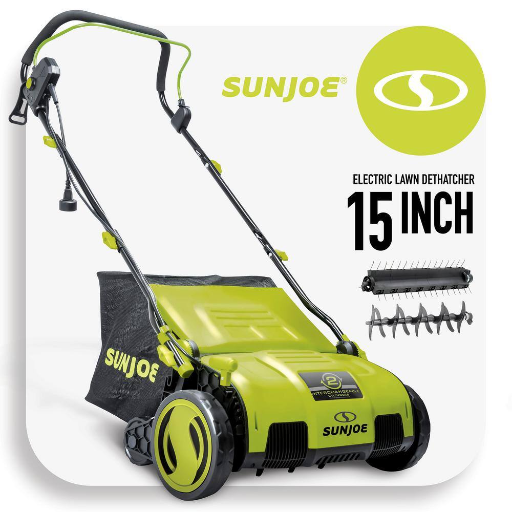 Sun Joe 15 in. 13 Amp Electric Lawn Dethatcher with Collection Bag AJ805E