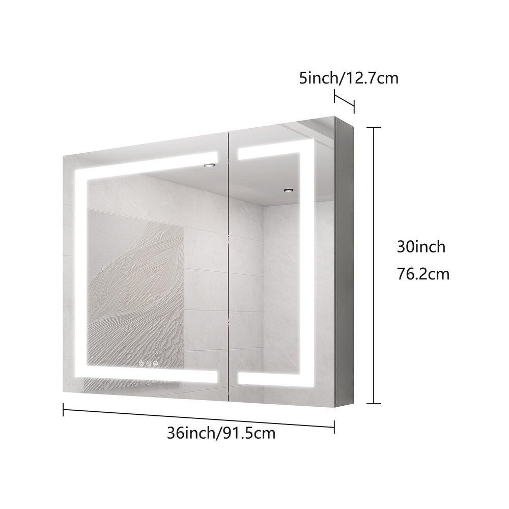 Wall Mount LED Double Door Medicine Cabinet with Anti Fog Mirror   30