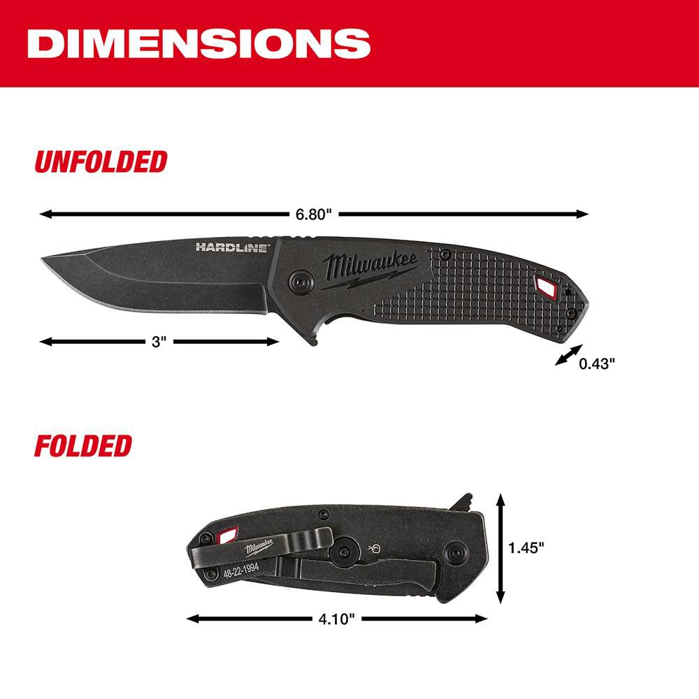 Milwaukee 3 in. HARDLINE Smooth Blade Pocket Knife 48-22-1994 from Milwaukee