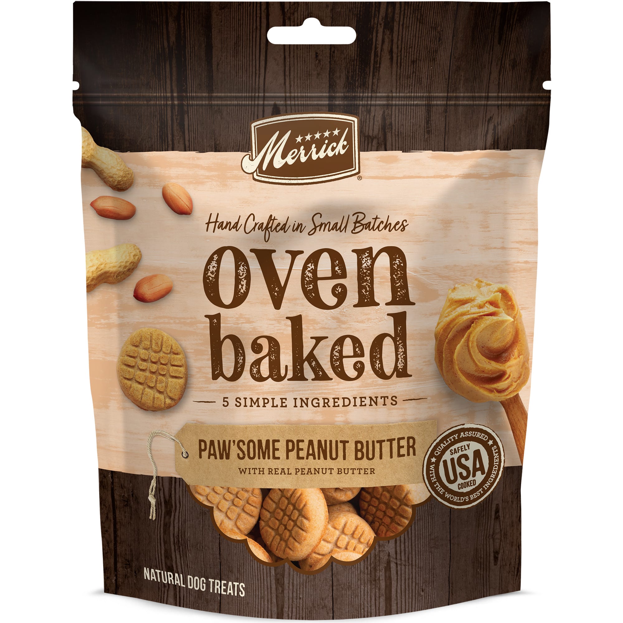 Merrick Oven Baked Pawsome Peanut Butter with Real Peanut Butter Treats for Dogs， 11 oz.