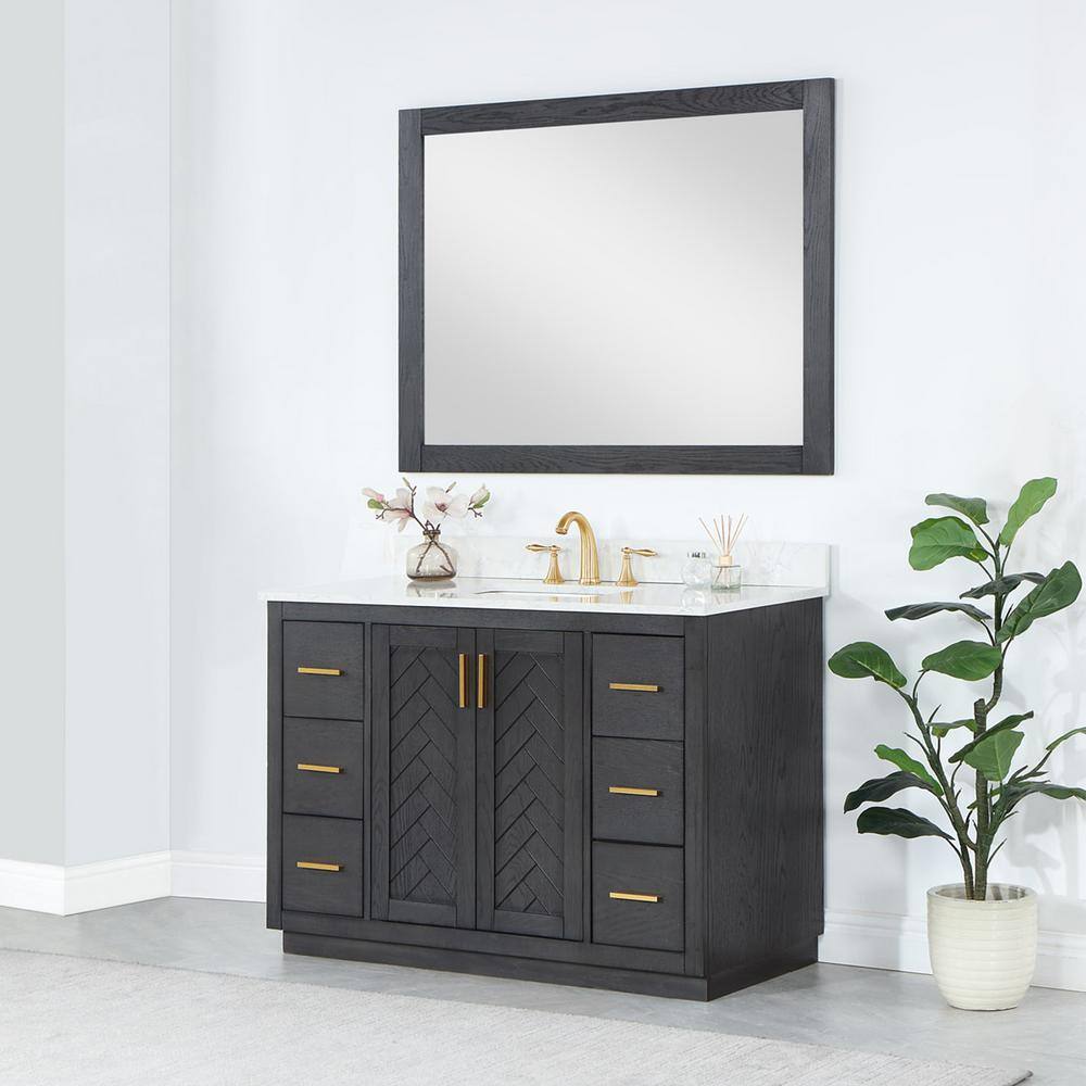 Altair Gazsi 48 in. W x 22 in. D x 34 in. H Bath Vanity in Brown Oak with Grain White Composite Stone Top 543048-BN-GW-NM