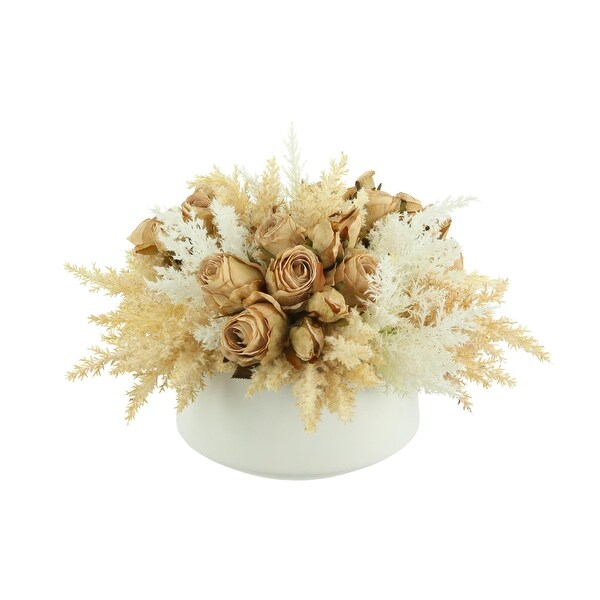 Dried Rose and Pampas Floral Arrangement in a Round Ceramic Vase