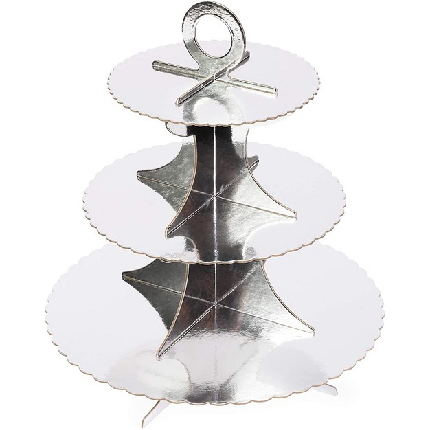 Sparkle And Bash 3 Pack Silver Cupcake Stand With 3 Tiers For Birthdays Graduation Silver Foil 12 X 13 5 In