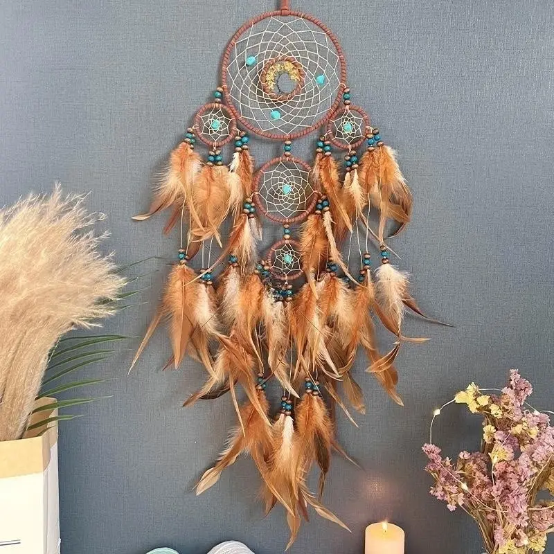 Multicolor Tassel  Wall Decor Net Bohemian Style Pendant Macrame Handmade Wall Hanging Feather Crystal Dream Catcher