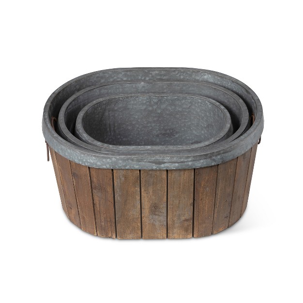 Park Hill Collection Galvanized Wooden Oval Tub