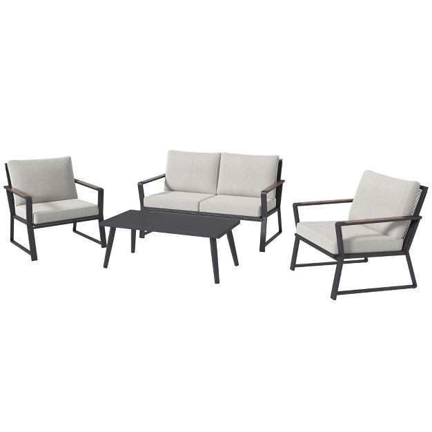 Outsunny 4 Piece Patio Furniture Set Aluminum Conversation Set Outdoor Garden Sofa Set With Armchairs Loveseat Center Coffee Table And Cushions