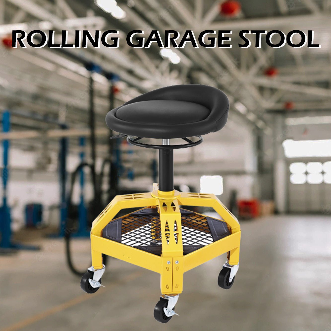 Heavy-Duty Rolling Garage Stool Adjustable Mechanic Stool W/ Casters