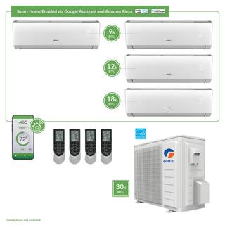 GREE Gen3 Smart Home Quad-Zone 28400 BTU 2.5 Ton Ductless Mini Split Air Conditioner with Heat Inverter Remote - 230-Volt MULTI30VIR304HP