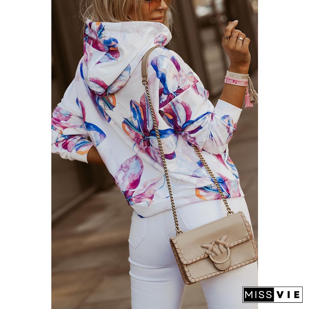 Casual Long Sleeve Floral Sweatshirt Hooded Top