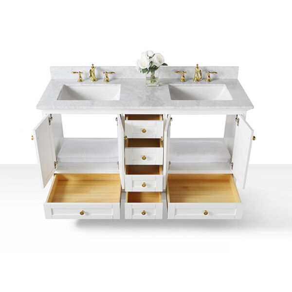 Audrey White 60-Inch Vanity Console with Mirror and Gold Hardware