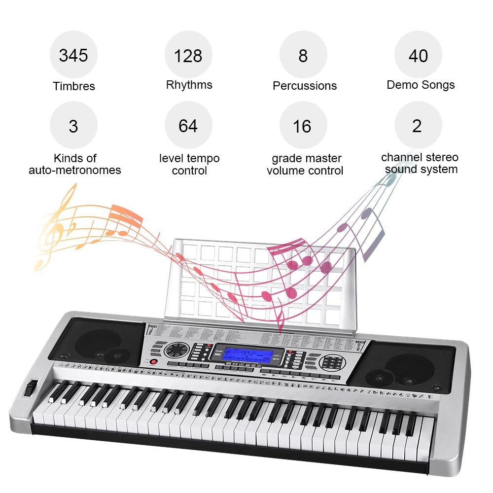 Yescom Music Electronic Keyboard 61 Keys Instrument Silver