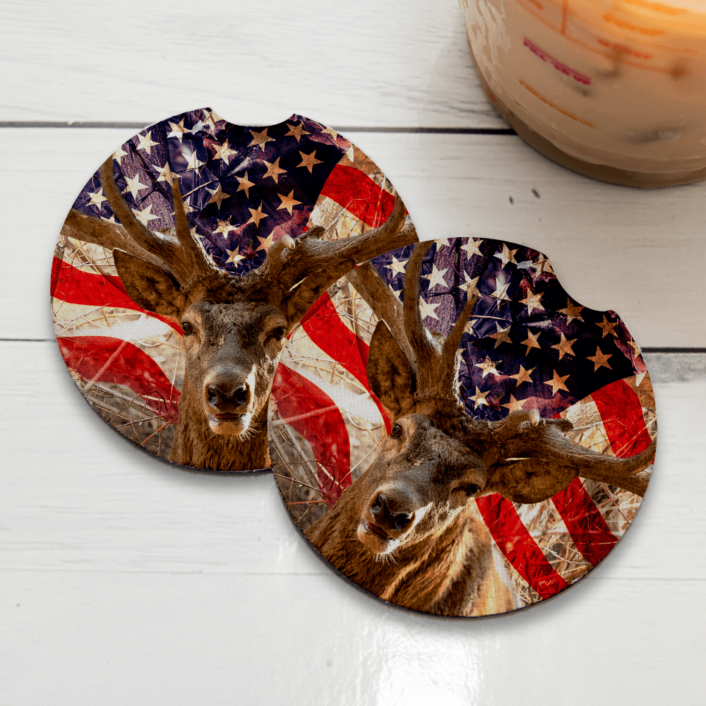 Deer | Car Coasters for drinks Set of 2 | Car Coaster measures 2.56 inches with rubber backing.