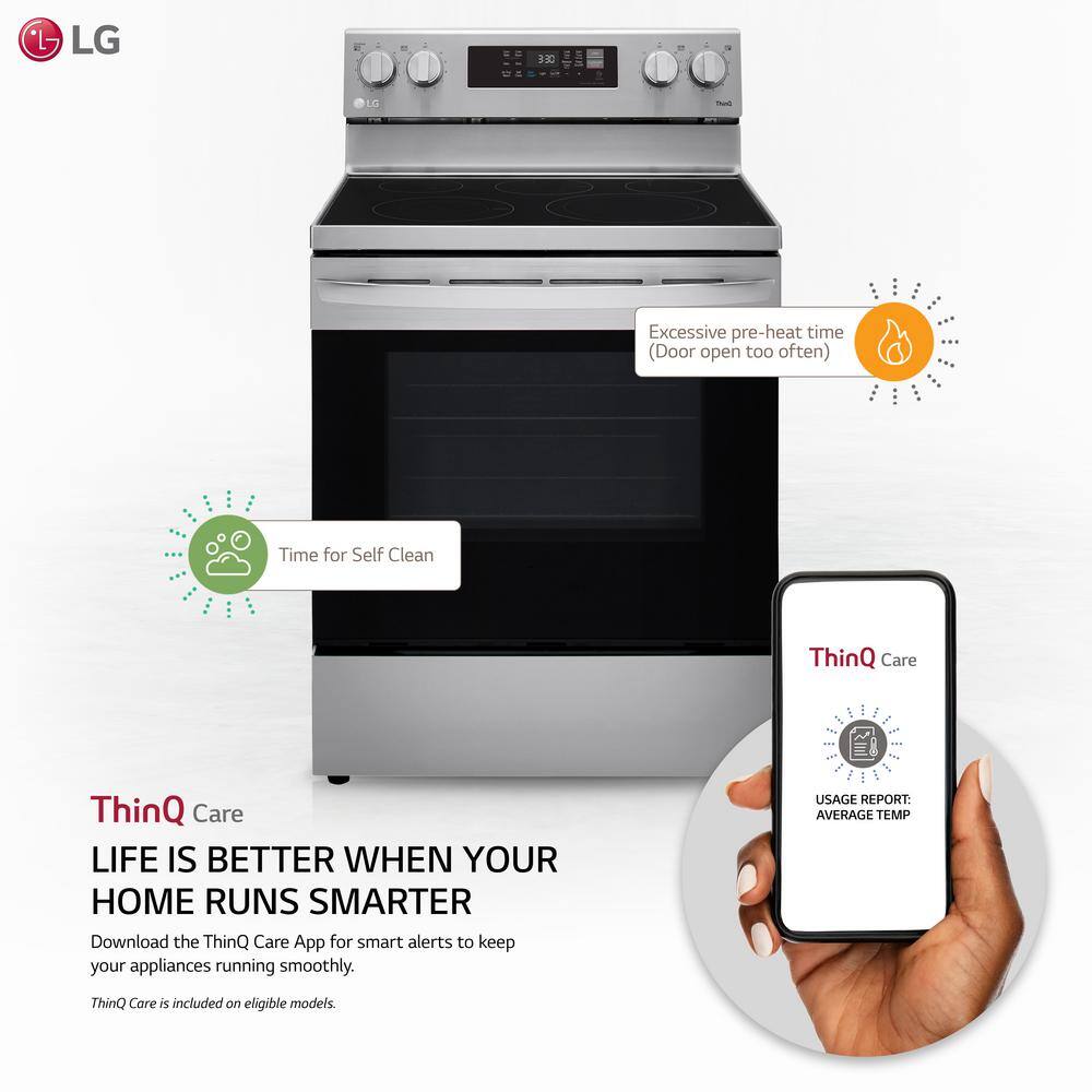 LG 30 in. 6.3 cu. ft. Smart Wi-Fi Enabled Fan Convection Electric Range Oven with AirFry and EasyClean in. Stainless Steel LREL6323S