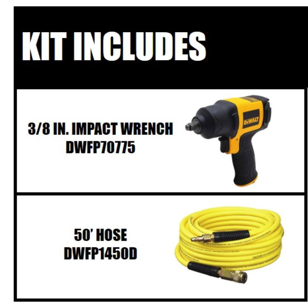 DW 38 in. Pneumatic Impact Wrench and 50 ft. x 14 in. Air Hose DWMT70775W1450D