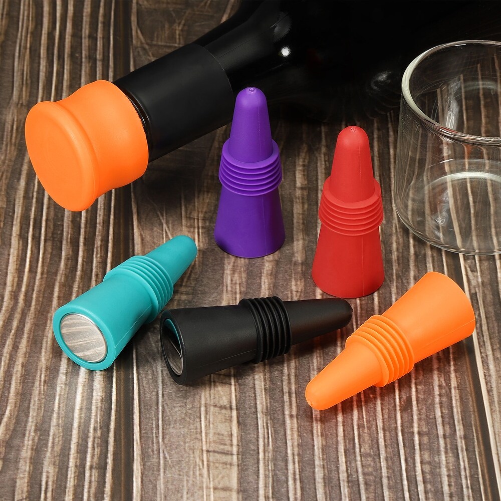 4Pcs Wine Stoppers  Silicone Beverage Bottle Sealer Caps Reusable Cover 4 Colors   Brown  Purple  Blue  Black