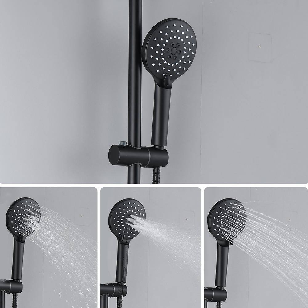 PROOX 3-Spray Round High Pressure Wall Bar Shower Kit with Hand Shower in Matte Black (Valve Included) PR1105-MB