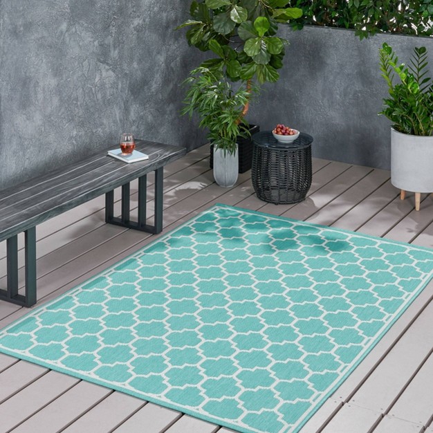 X 7 x27 Ifran Outdoor Rug Teal ivory Christopher Knight Home