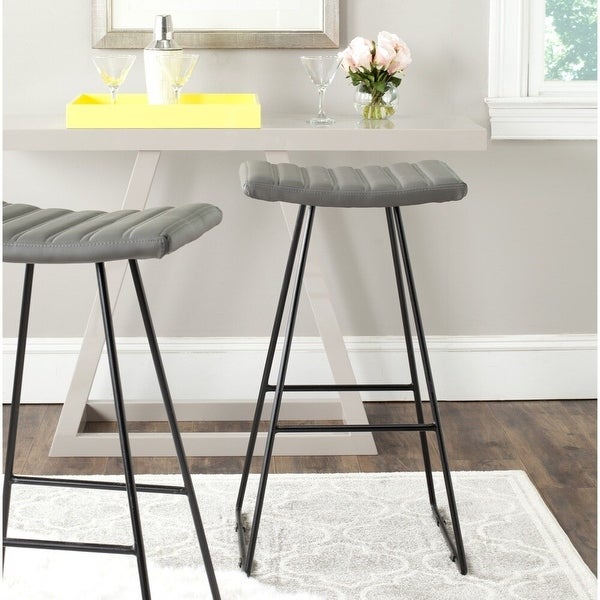 SAFAVIEH Mid-Century Dining Akito Modern Grey 30-inch Bar Stool (Set of 2) - 16.5