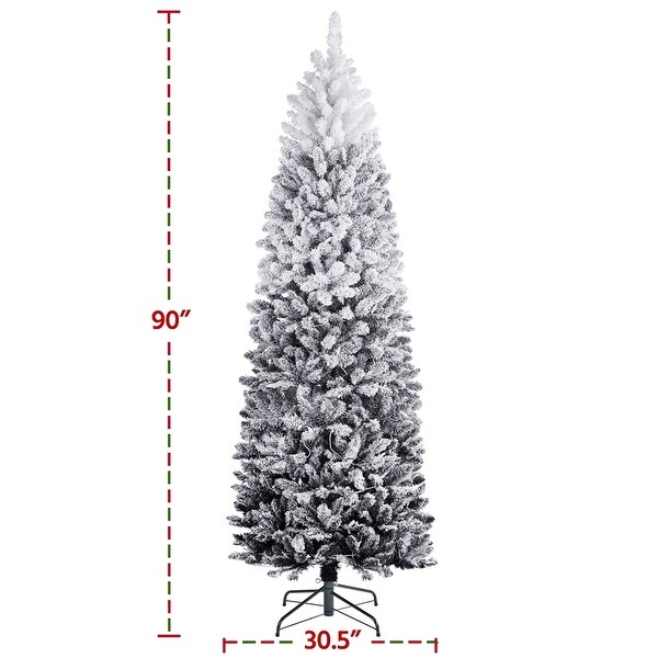 Yaheetech Prelit Flocked Pencil Artificial Christmas Tree