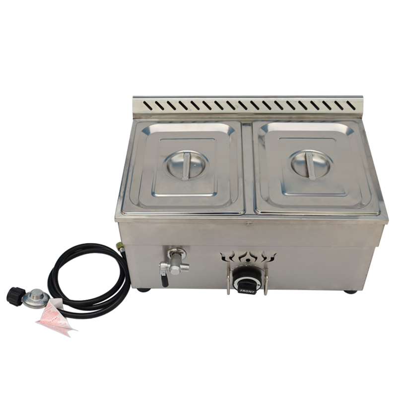 INTBUYING 2 Pans LP Gas Food Warmer Stove Bain-Marie Buffet Heating Steam Table with Pressure Reducing Valve