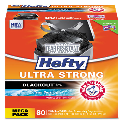 Reynolds Hefty Ultra Strong BlackOut Tall-Kitchen Drawstring Bags | 13 gal， 0.9 mil， 23.75