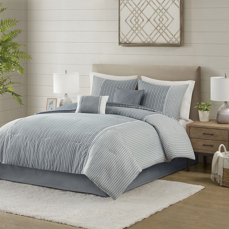 Madison Park Bristol 6-Piece Striped Comforter Set With Throw Pillows