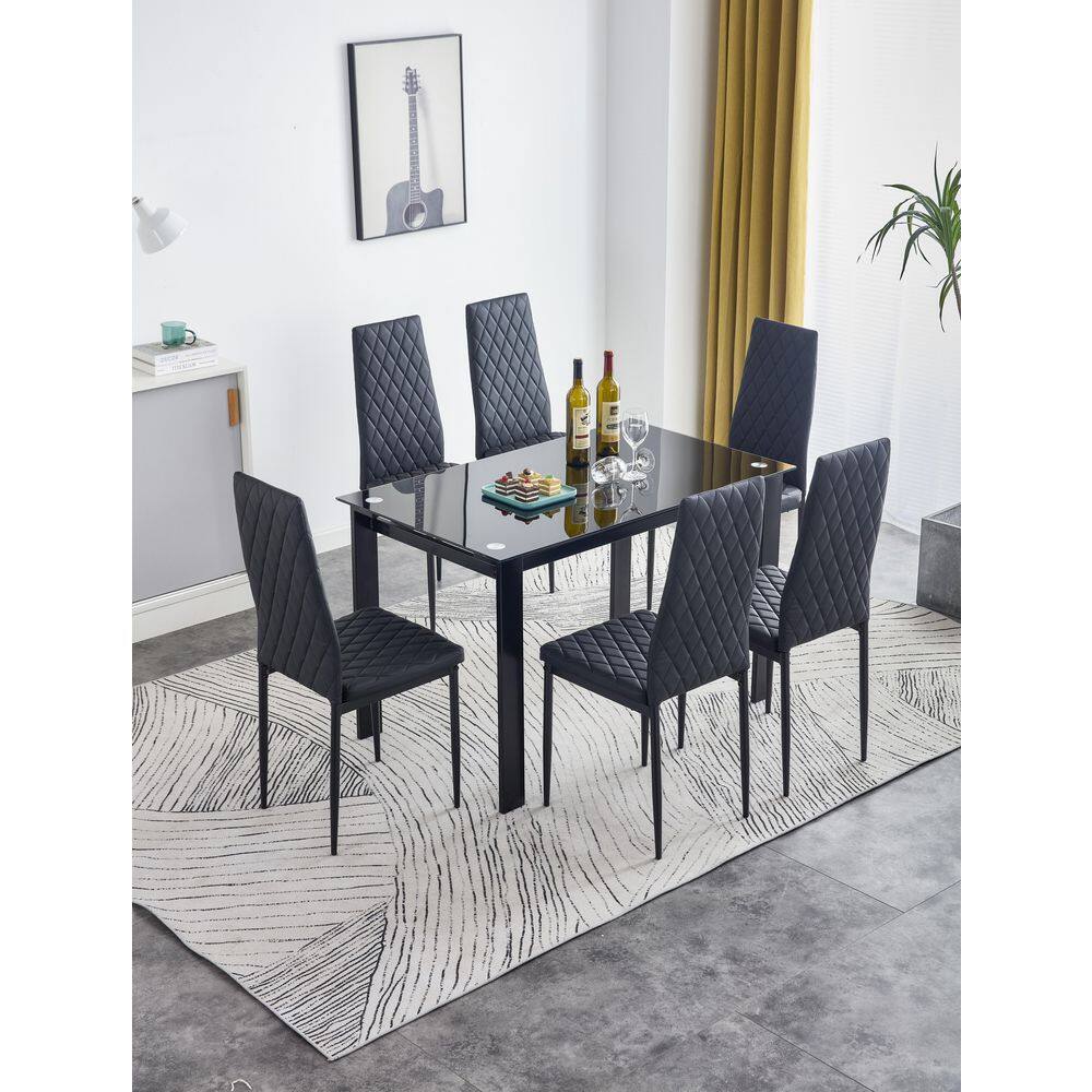 Angel Sar Black PU Leather Upholstered Dining Chairs Set of 6 for Living Room Modern Dining Room Chairs AD000225