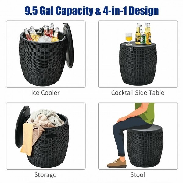 12 Gallon 4in1 Patio Rattan Cool Bar Cocktail Table Side Table